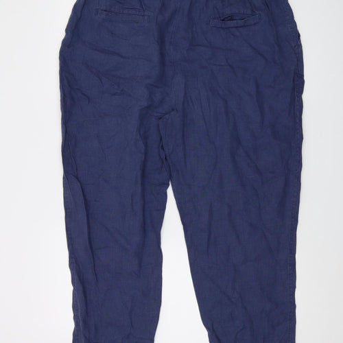 Woolovers Womens Blue Linen Trousers Size 18 L27 in Regular Drawstring