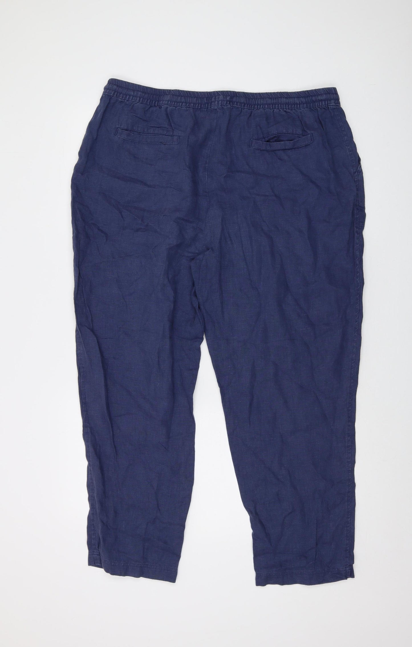 Woolovers Womens Blue Linen Trousers Size 18 L27 in Regular Drawstring