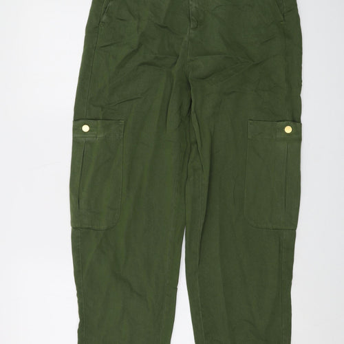 Zara Womens Green Polyester Trousers Size M L26 in Regular Button