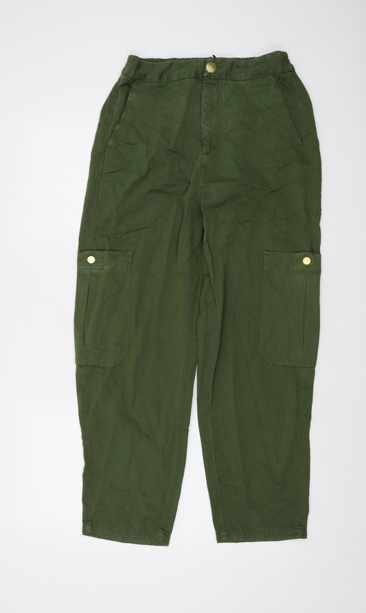 Zara Womens Green Polyester Trousers Size M L26 in Regular Button