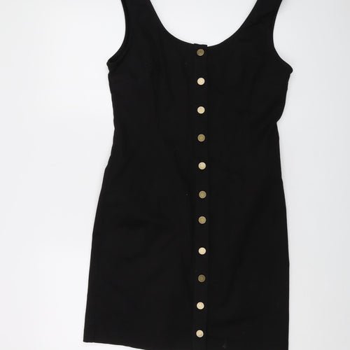 Oasis Womens Black Cotton Mini Size 12 Round Neck Button