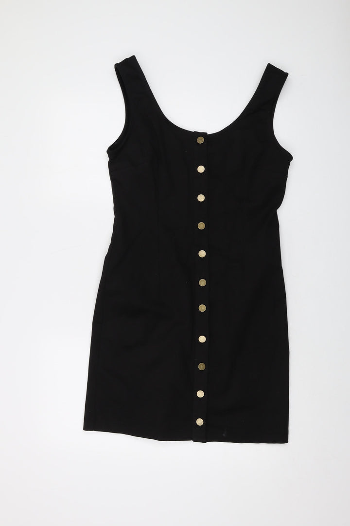 Oasis Womens Black Cotton Mini Size 12 Round Neck Button