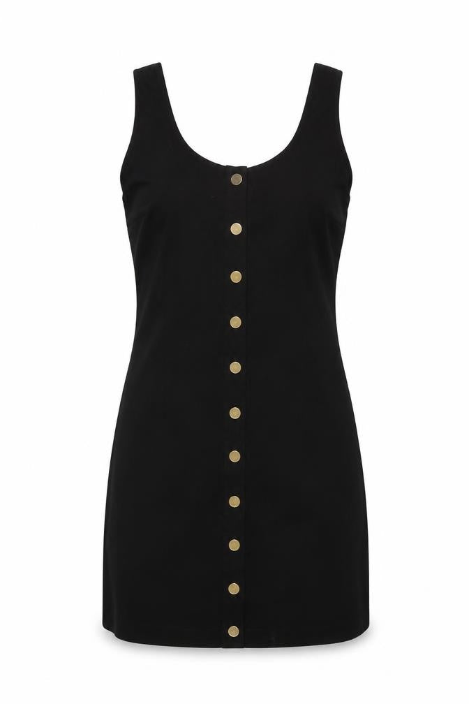 Oasis Womens Black Cotton Mini Size 12 Round Neck Button