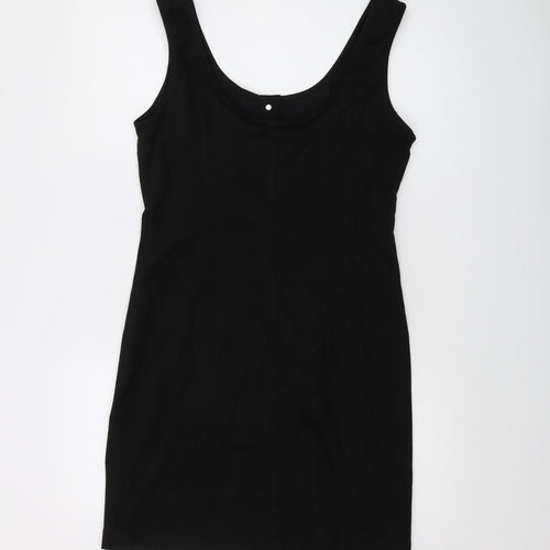 Oasis Womens Black Cotton Mini Size 12 Round Neck Button