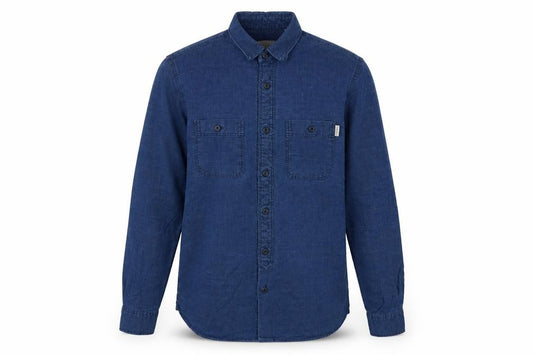 Front view of Jack Wills men’s blue cotton button-up, size XS, collared button