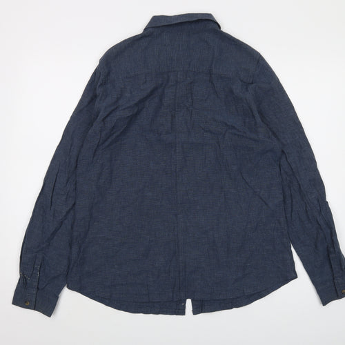 Paul Costelloe Womens Blue Linen Basic Button-Up Size 14 Collared
