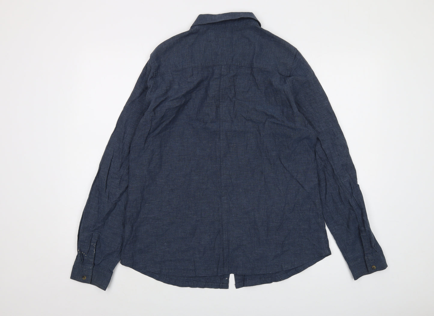Paul Costelloe Womens Blue Linen Basic Button-Up Size 14 Collared