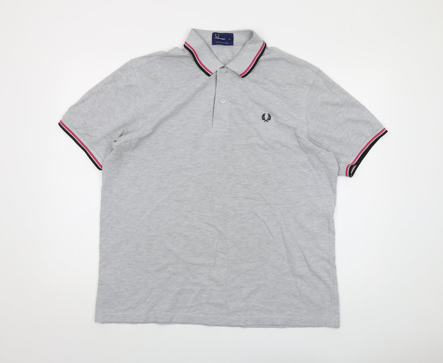 Fred Perry Mens Grey Cotton Polo Size XL Collared Button