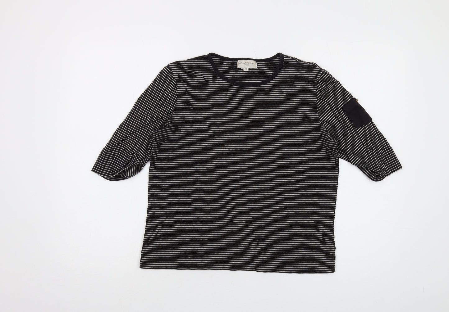 Jones New York Womens Brown Striped Cotton Basic T-Shirt Size M Round Neck