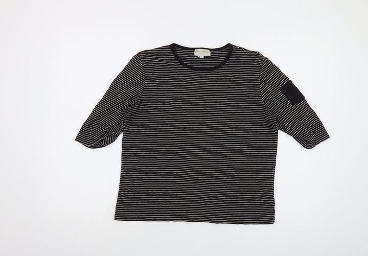 Jones New York Womens Brown Striped Cotton Basic T-Shirt Size M Round Neck
