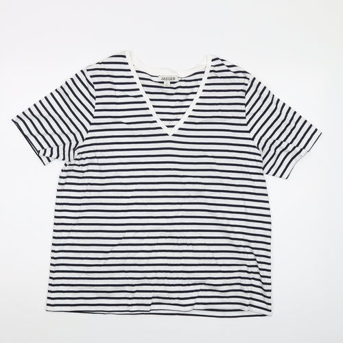 Jaeger Womens Blue Striped Cotton Basic T-Shirt Size 16 V-Neck