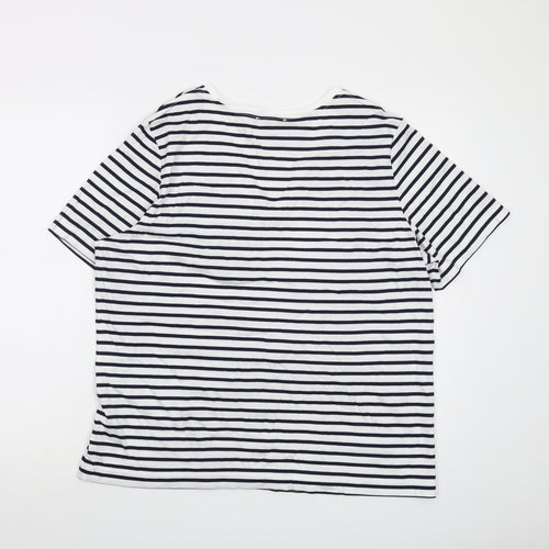 Jaeger Womens Blue Striped Cotton Basic T-Shirt Size 16 V-Neck