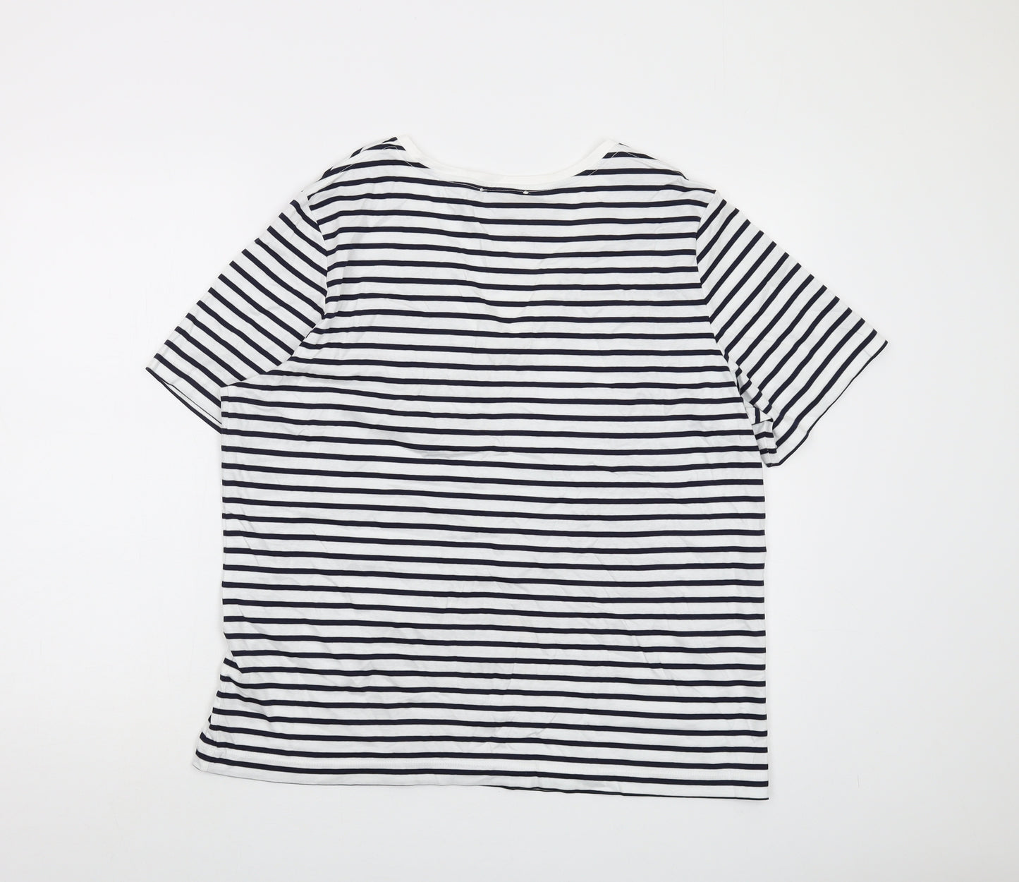 Jaeger Womens Blue Striped Cotton Basic T-Shirt Size 16 V-Neck