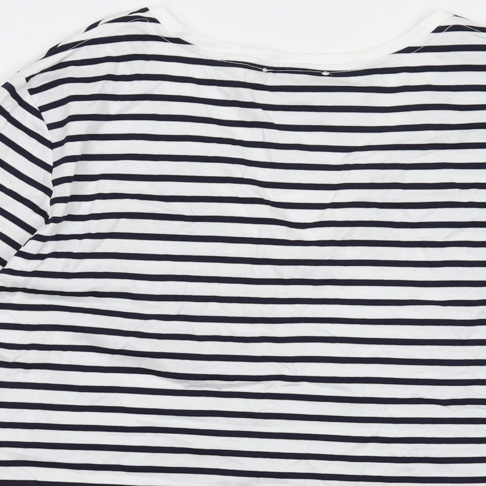 Jaeger Womens Blue Striped Cotton Basic T-Shirt Size 16 V-Neck