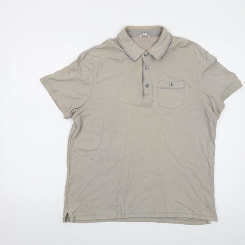 Calvin Klein Mens Beige Cotton Polo Size L Collared Button