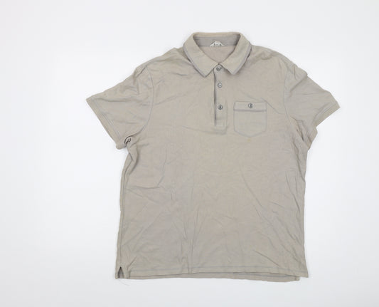 Calvin Klein Mens Beige Cotton Polo Size L Collared Button