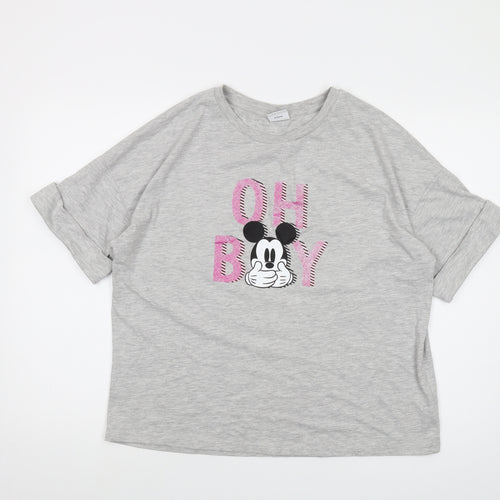 Disney Womens Grey Cotton Basic T-Shirt Size 16 Crew Neck - Mickey Mouse