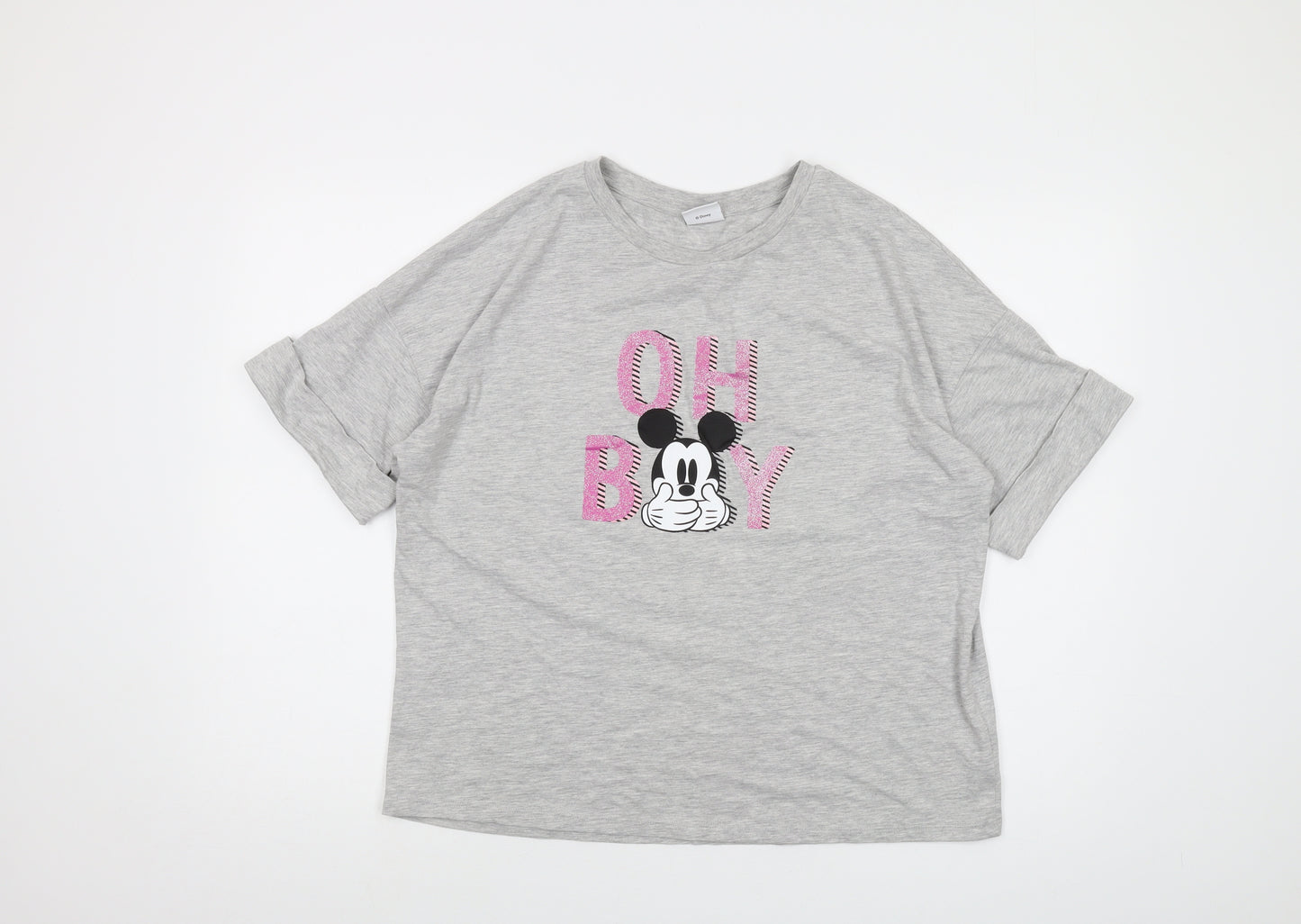 Disney Womens Grey Cotton Basic T-Shirt Size 16 Crew Neck - Mickey Mouse