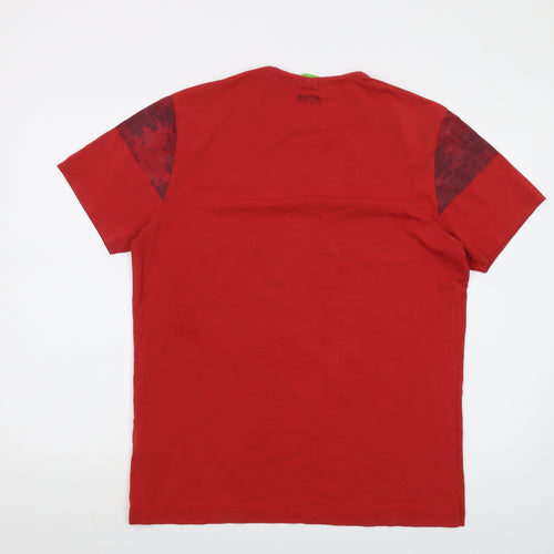 Boss Mens Red Cotton T-Shirt Size M Crew Neck