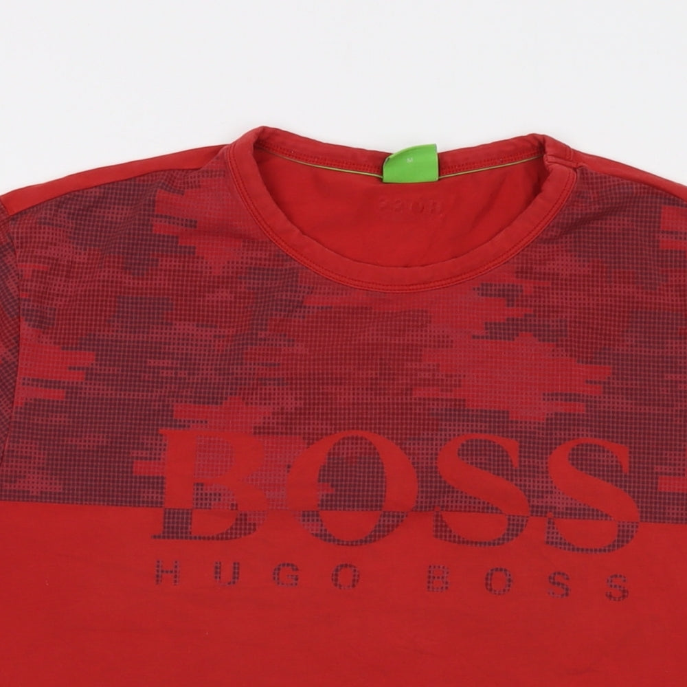 Boss Mens Red Cotton T-Shirt Size M Crew Neck