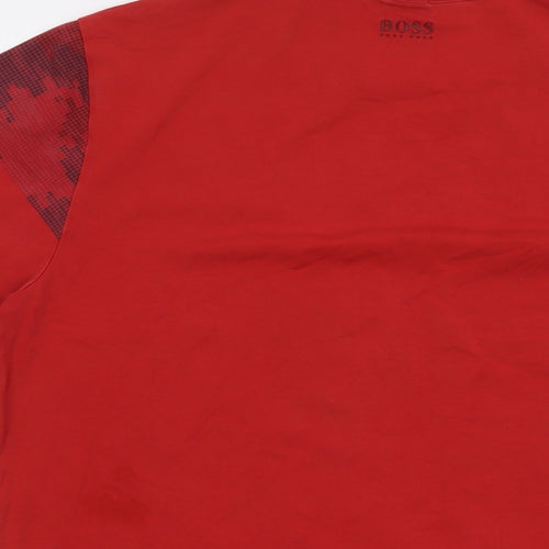 Boss Mens Red Cotton T-Shirt Size M Crew Neck