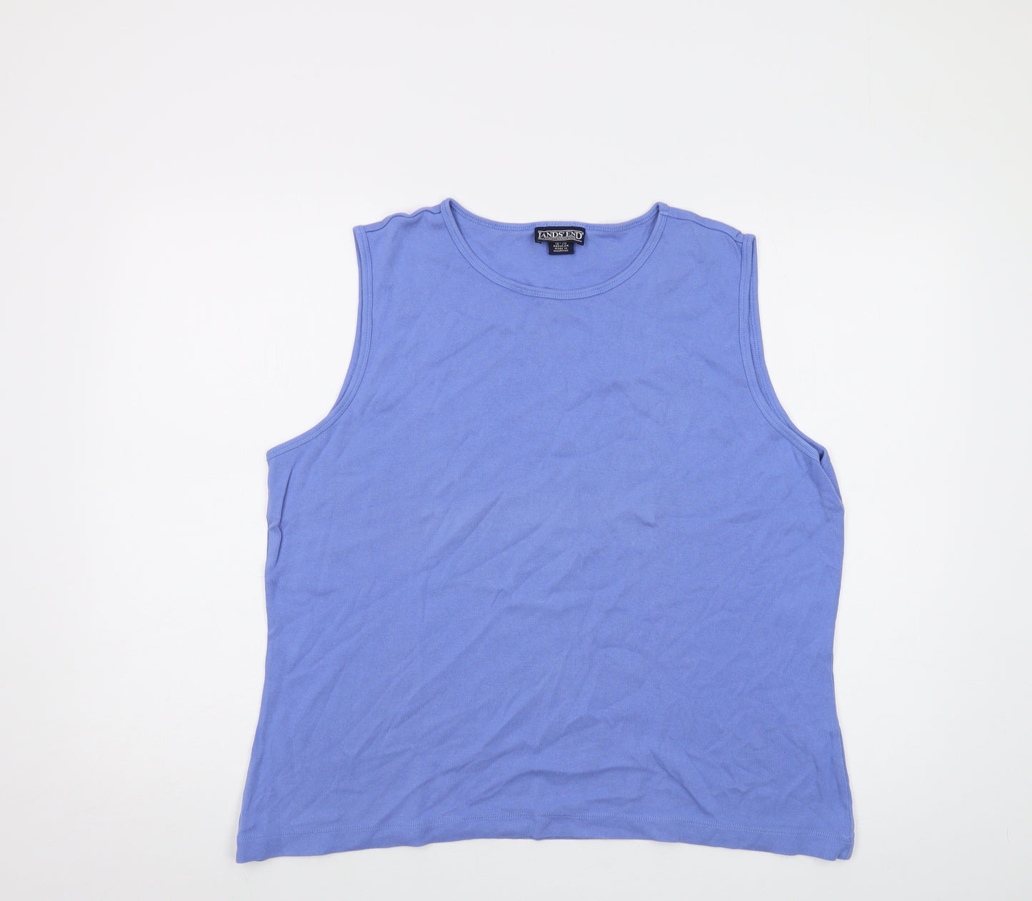 Lands' End Womens Blue Cotton Basic Tank Size 18 Round Neck