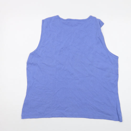 Lands' End Womens Blue Cotton Basic Tank Size 18 Round Neck