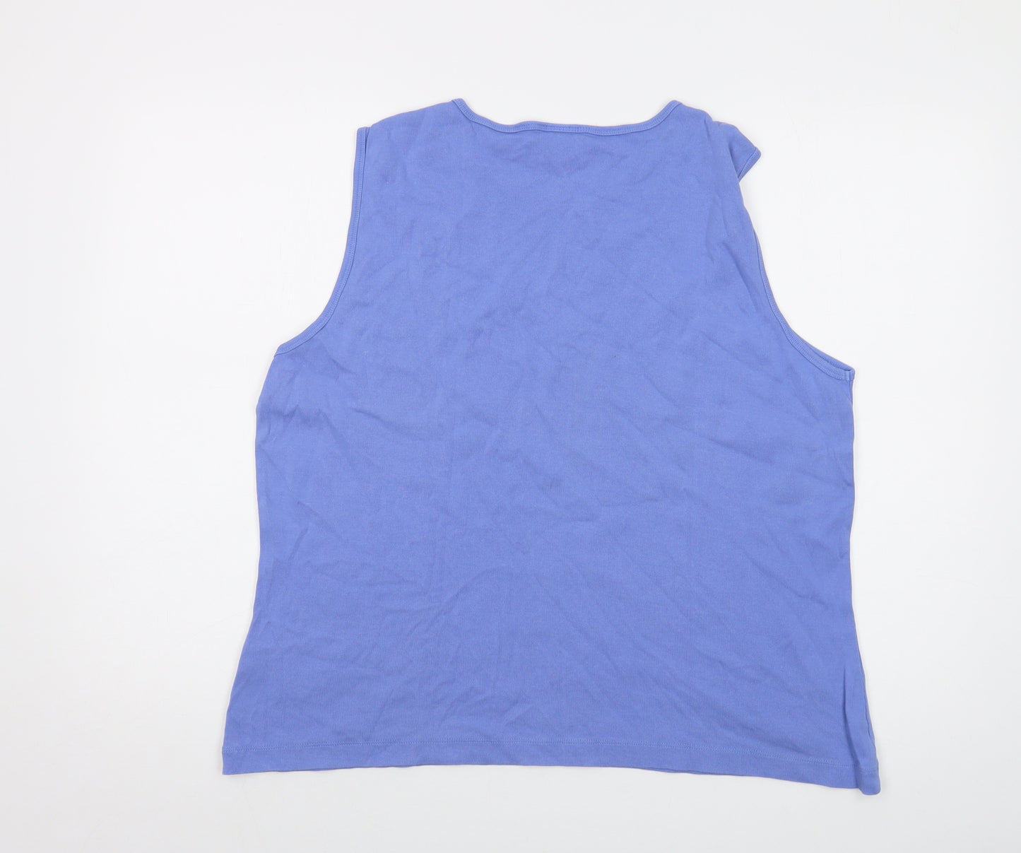 Lands' End Womens Blue Cotton Basic Tank Size 18 Round Neck