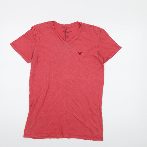 American Eagle Womens Pink Cotton Basic T-Shirt Size XS V-Neck