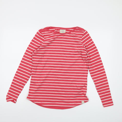Fat Face Womens Pink Striped Cotton Basic T-Shirt Size 8 Round Neck