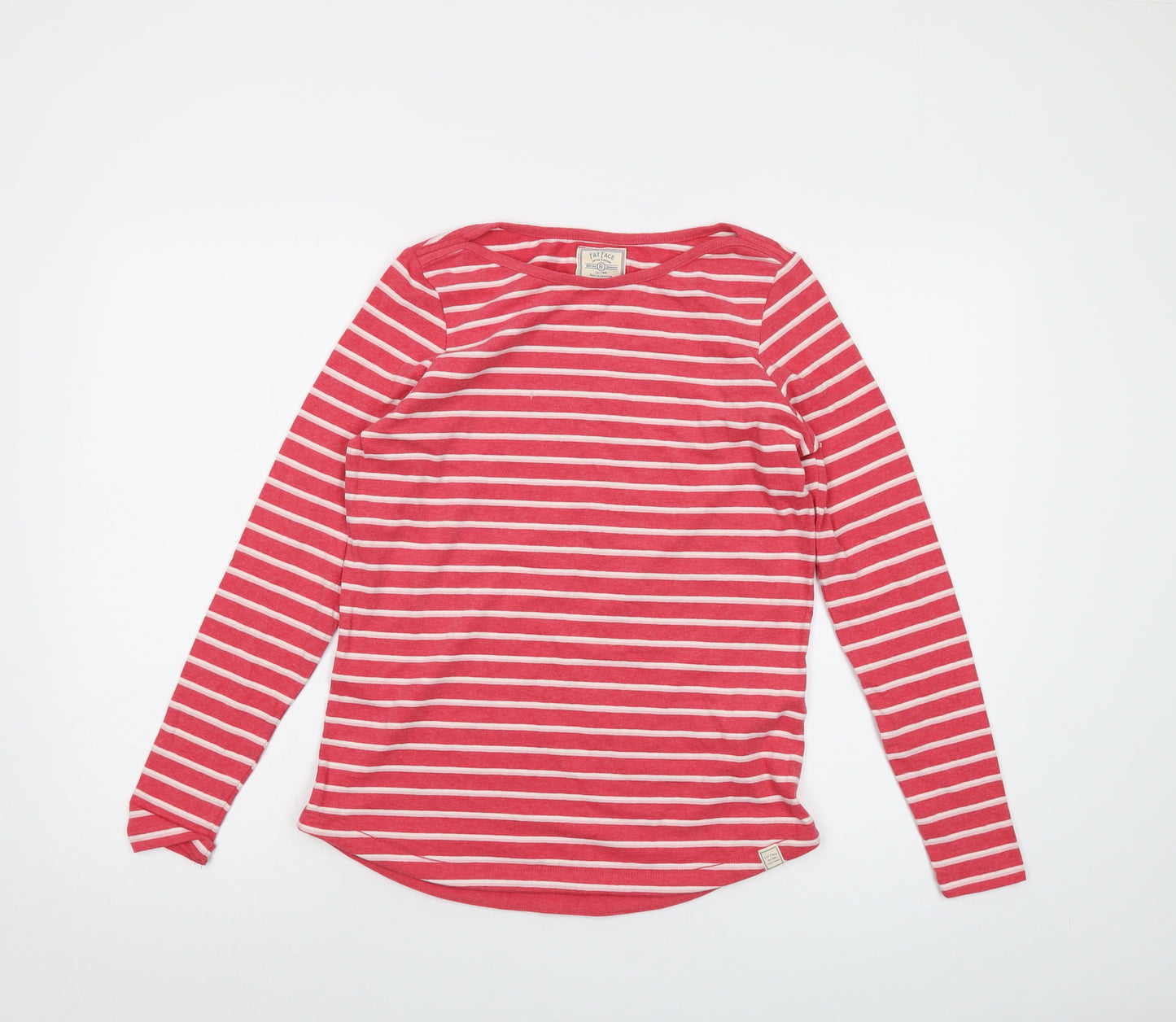 Fat Face Womens Pink Striped Cotton Basic T-Shirt Size 8 Round Neck