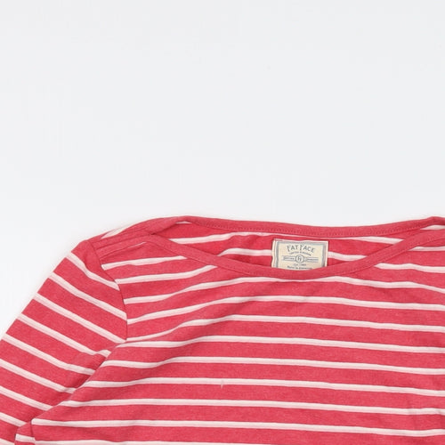 Fat Face Womens Pink Striped Cotton Basic T-Shirt Size 8 Round Neck