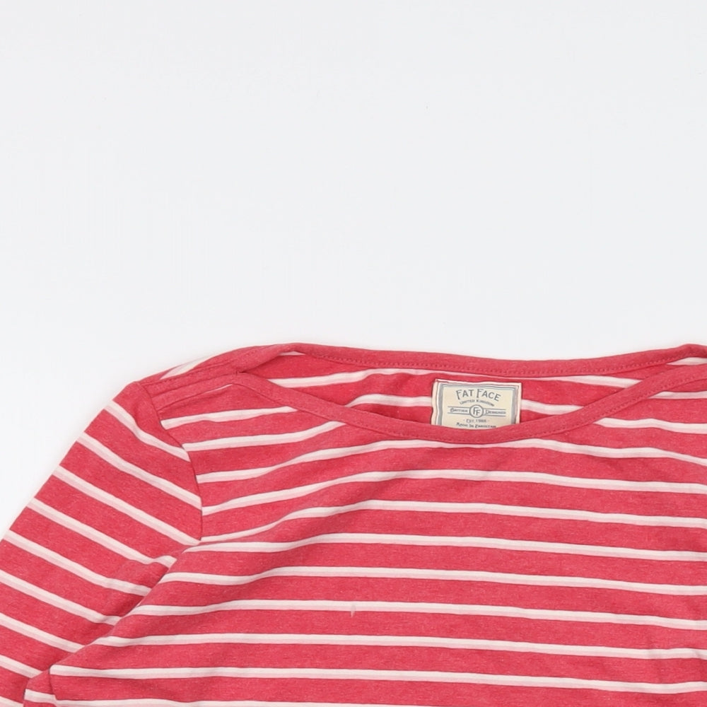 Fat Face Womens Pink Striped Cotton Basic T-Shirt Size 8 Round Neck