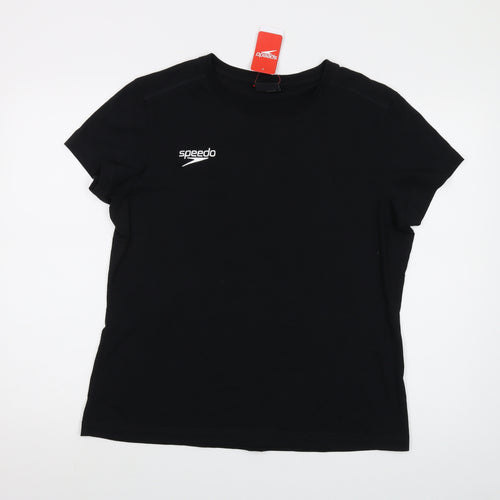 Speedo Womens Black Cotton Basic T-Shirt Size 18 Crew Neck