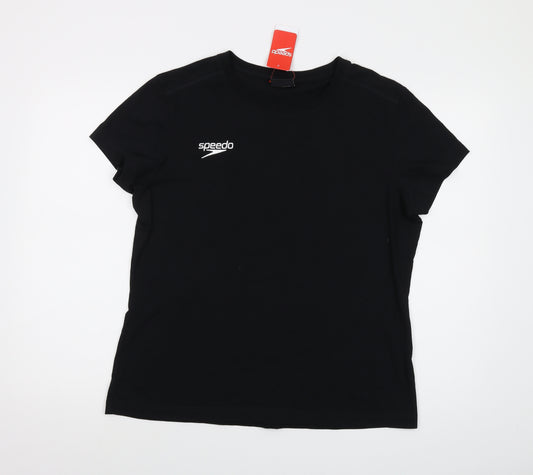 Speedo Womens Black Cotton Basic T-Shirt Size 18 Crew Neck