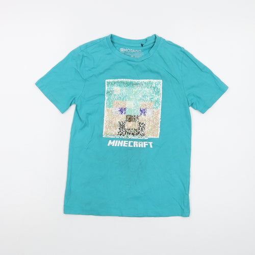 Minecraft Boys Blue Cotton Basic T-Shirt Size 9-10 Years Crew Neck Pullover