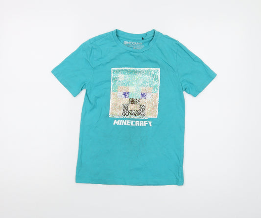 Minecraft Boys Blue Cotton Basic T-Shirt Size 9-10 Years Crew Neck Pullover