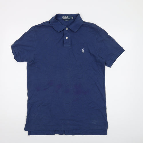 Polo Ralph Lauren Mens Blue Cotton Polo Size L Collared Button