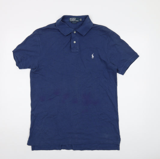 Polo Ralph Lauren Mens Blue Cotton Polo Size L Collared Button