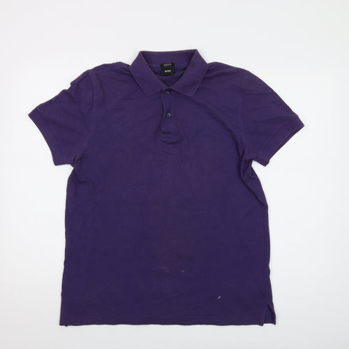 Boss Mens Purple Cotton Polo Size M Collared Button