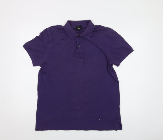 Boss Mens Purple Cotton Polo Size M Collared Button