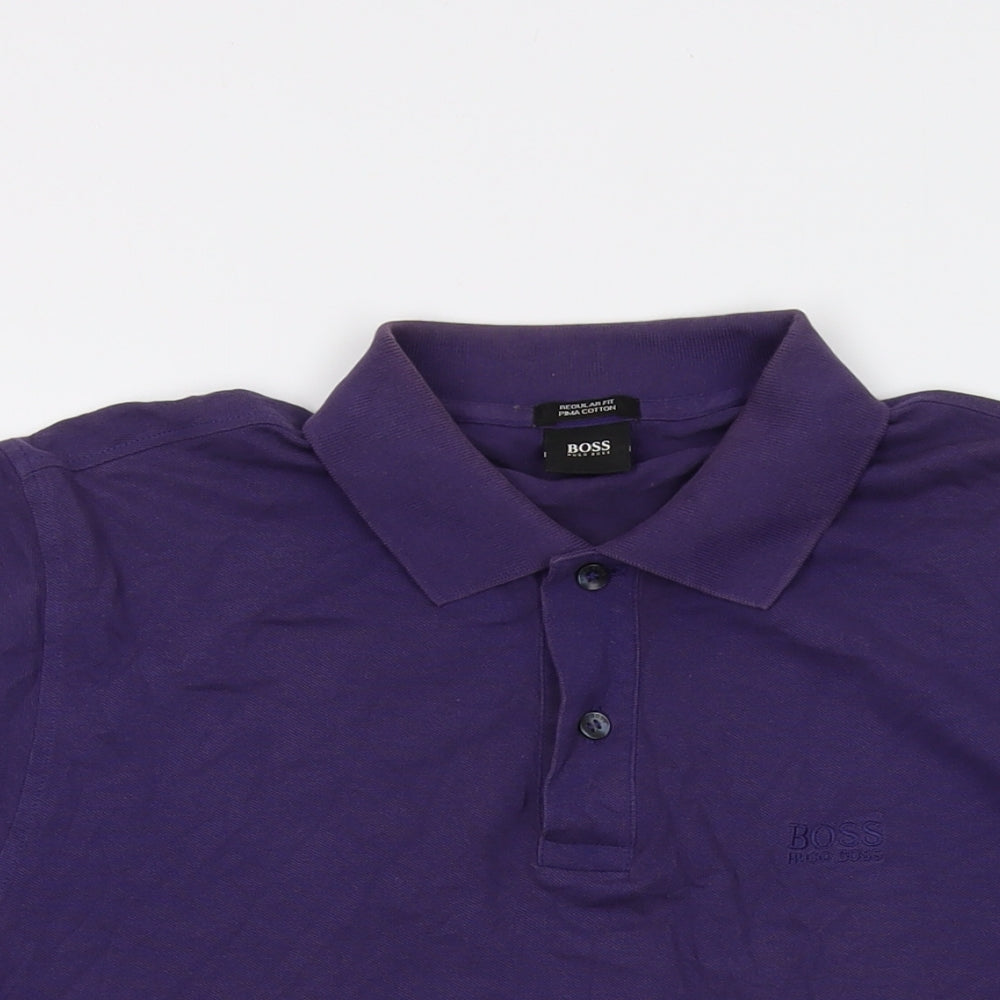 Boss Mens Purple Cotton Polo Size M Collared Button