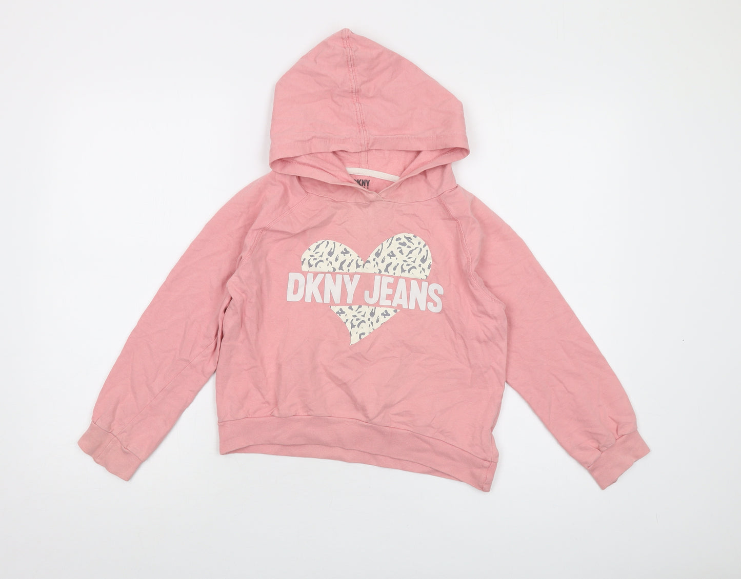 DKNY Girls Pink Cotton Pullover Hoodie Size 8-9 Years Pullover