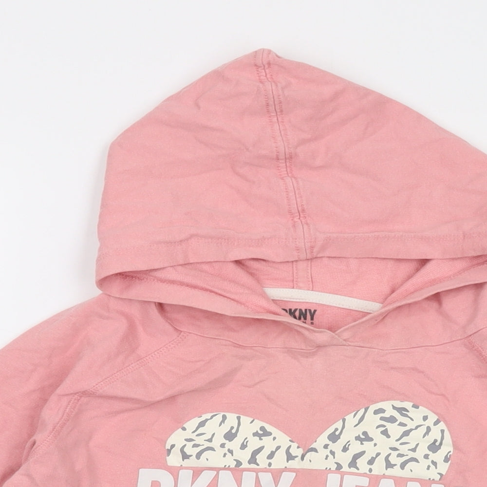 DKNY Girls Pink Cotton Pullover Hoodie Size 8-9 Years Pullover