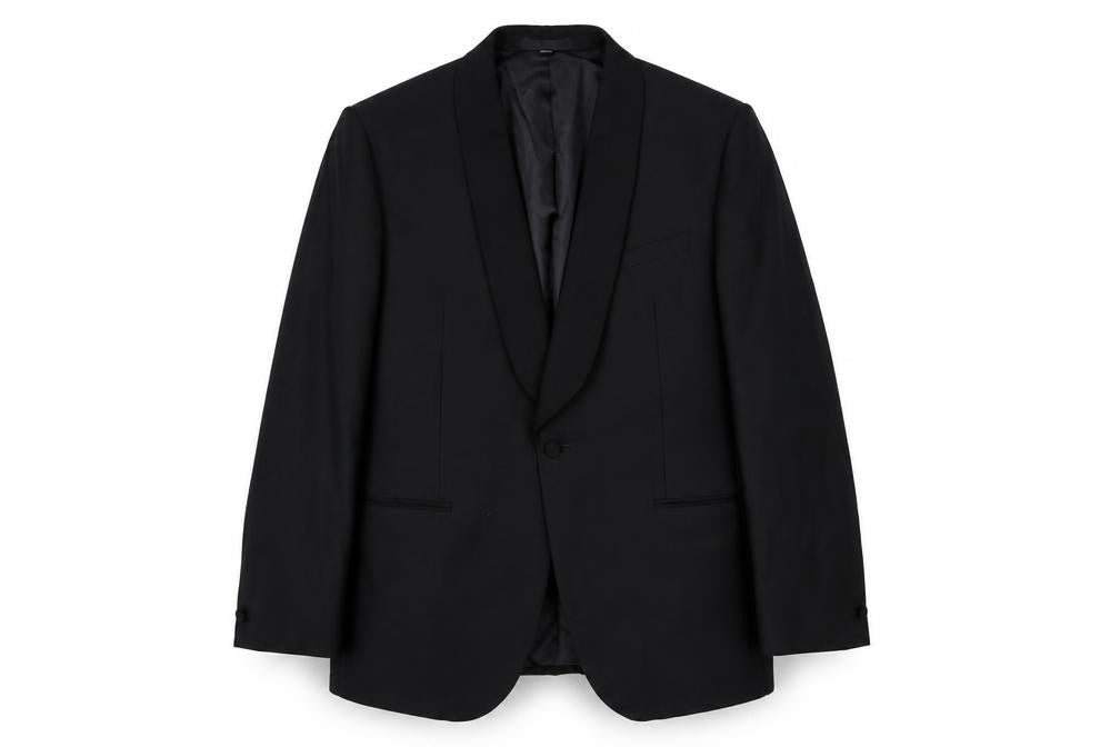 Front view of Marks & Spencer men’s black wool jacket suit jacket, size 42, regular