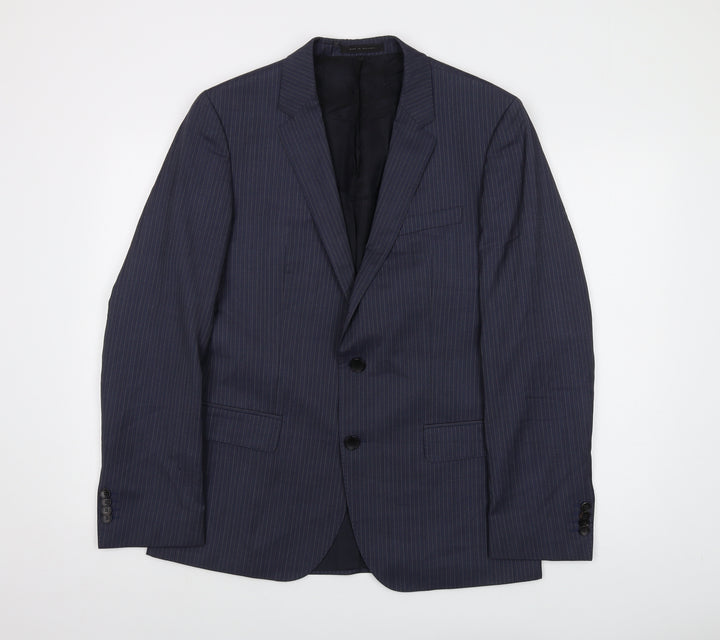 Boss Mens Blue Striped Wool Jacket Suit Jacket Size 42 Regular