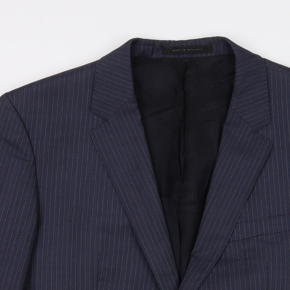 Boss Mens Blue Striped Wool Jacket Suit Jacket Size 42 Regular