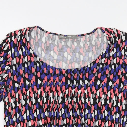 Woolworths Womens Multicoloured Geometric Viscose Basic T-Shirt Size S Round Neck