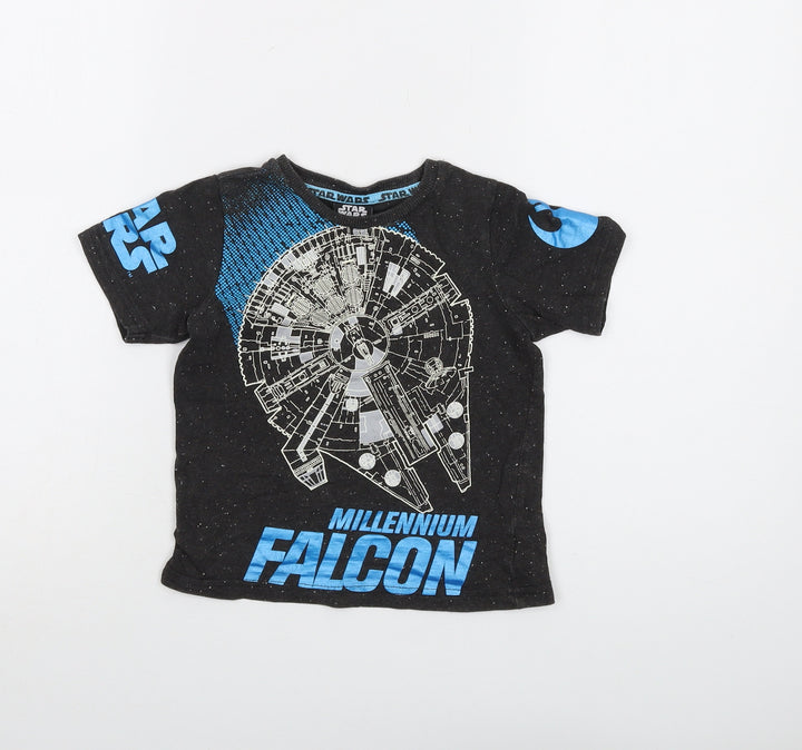 Star Wars Boys Grey Cotton Basic T-Shirt Size 3-4 Years Crew Neck Pullover