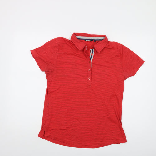 Rohan Womens Red Striped Polyester Basic Polo Size 12 Collared